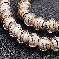 White Handmade Gold Sand Lampwork Rondelle Beads Strands, Faceted, White, 12x9mm, Hole: 1mm, 40pcs/strand, 14.2~15.4 inch