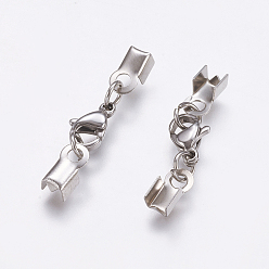 Stainless Steel Color 304 Stainless Steel Lobster Claw Clasps, with Cord Ends, Stainless Steel Color, 27mm