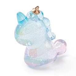 Colorful Transparent Acrylic Pendants, with Bubble inside and Alloy Findings, Unicorn, Colorful, 46.5x40x20mm, Hole: 2mm