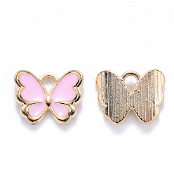 Pink Alloy Enamel Charms, Butterfly, Light Gold, Pink, 10.5x13x3mm, Hole: 2mm