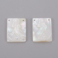 Coquillage Blanc Pendentifs en nacre blanche naturelle, rectangle avec vierge marie, 15.8x12x2.3mm, Trou: 0.9mm