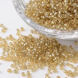 Vara de Oro 12/0 de plata forrada granos de la semilla de cristal redondo, vara de oro, 2~3x1.5~2 mm, agujero: 0.8~1 mm, sobre 37500 unidades / libra