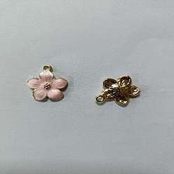 Pink Zinc Alloy Enamel Pendants, Flower, Golden, Pink, 16.5x14.5x2.5~3mm, Hole: 1.5mm