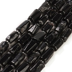 Tourmaline Natural Black Tourmaline Beads Strands, with Seed Beads, Faceted, Column, 5.5~7.5mm, Hole: 0.7mm, about 26~33pcs/strand, 15.67''~16.46''(39.8~41.8cm)