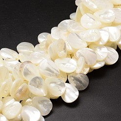 Creamy White Natural Trochid Shell/Trochus Shell Beads Strands, Top Drilled Beads, Teardrop, Creamy White, 20x15x3~4mm, Hole: 1mm about 40pcs/strand, 15.75 inch