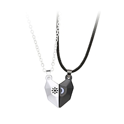 Electrophoresis Black 2 piezas 2 conjunto de collares de pareja de estilo, Collar de colgantes de corazón splite a juego magnético de aleación para el día de san valentín, electroforesis negro, 17.72 pulgada (45 cm), 1 pc / estilo