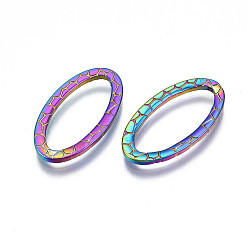 Rainbow Color Placage de crémaillère 304 anneau de liaison en acier inoxydable, sans cadmium et sans nickel et sans plomb, ovale texturé, couleur arc en ciel, 24x13x1.5mm, diamètre intérieur: 9x19.5 mm