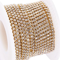 Crystal Brass Rhinestone Strass Chains, Rhinestone Cup Chains, with Spool, Raw(Unplated), Crystal, 2mm, about 10yards/roll