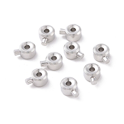 Platinum Rhodium Plated 925 Sterling Silver Crimp Beads, Loose Spacer Beads, Stopper Crimp Charms, Flat Round, Platinum, 4x3x2mm, Hole: 0.8mm, pin: 1mm
