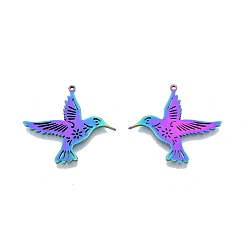 Rainbow Color Ion Plating(IP) 201 Stainless Steel Pendants, Birds, Rainbow Color, 27.5x30.5x1.5mm, Hole: 1.2mm