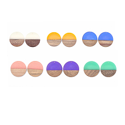 Mixed Color Resin & Wood Pendants, Flat Round, Mixed Color, 38~39x4mm, Hole: 1.8mm