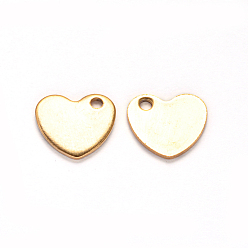 Golden Ion Plating(IP) 304 Stainless Steel Stamping Blank Tag Charms, Heart, Golden, 9x10x1mm, Hole: 1mm
