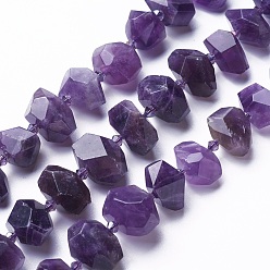 Indigo Natural Amethyst Beads Strands, Faceted, Nuggets, 12~20x12~16mm, Hole: 1.8~2mm, about 22~23pcs/strand, 15 inch~15.74 inch(38~40cm)