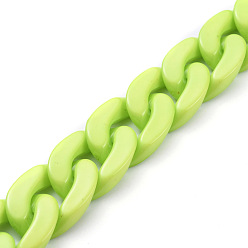 Citron Vert Chaînes gourmettes en acrylique opaque faites à la main, chaîne torsadée, ovale, pour la fabrication de bijoux, lime, lien: 30x21x6 mm, 39.37 pouce (1 m)/brin