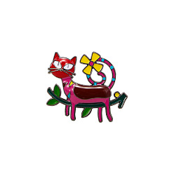 Roja Gato con insignias de flores, pins aleación del esmalte, lindo broche de dibujos animados, rojo, 30x25 mm