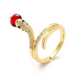 Красный Змейка из кубического циркония с регулируемым кольцом в стеклянной обертке, настоящие позолоченные украшения из латуни для женщин, красные, размер США 18 7 (3/4 мм)