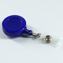 Dark Blue ABS Plastic Badge Reel, Retractable Badge Holder, with Platinum Iron Bobby Clip, Flat Round, Dark Blue, 86x32x16mm