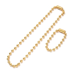 Doré  Placage sous vide 304 ensemble collier et bracelet en chaîne à billes en acier inoxydable, ensemble de bijoux avec fermoir à chaîne boule pour femme, or, 8-7/8 pouce (22.4~61.3 cm), perles: 8 mm