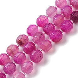 Medium Violet Red Natural Agate Beads Strands, Faceted Bicone Barrel Drum Beads, with Seed Beads, Dyed, Medium Violet Red, 12x11mm, Hole: 1.2mm, about 27pcs/strand, 14.49 inch(36.8cm)