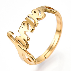 Chapado en Oro Real 18K Chapado en iones (ip) 304 corazón de acero inoxidable con la palabra forever anillo ajustable, anillo de banda ancha para el día de san valentín, real 18 k chapado en oro, tamaño de EE. UU. 6 1/2 (16.9 mm)