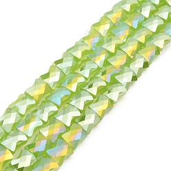 Jaune Vert Brins de perles de verre à plaque de couleur ab, jade d'imitation, bâton de bambou à facettes, jaune vert, 10.5~11x8x5mm, Trou: 1mm, Environ 60 pcs/chapelet, 24.80~25.20'' (63~64 cm)