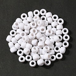 White Resin European Beads, Large Hole Barrel Beads, White, 8x5~6mm, Hole: 4mm