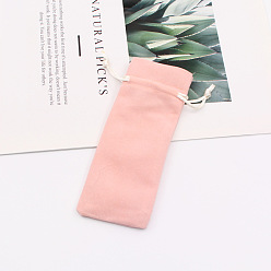 Pink Бархатные сумки для хранения, мешочки для упаковки на шнурке, прямоугольные, розовые, 15x6 см