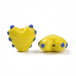Yellow Handmade Lampwork Beads, Bumpy, Heart, Yellow, 15.5x17x8mm, Hole: 1.4~1.6mm