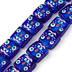 Bleu Brins de perles à chalumeau manuels, avec l'émail, carré avec motif bonhomme de neige, bleu, 14x14.5~15.5x6mm, Trou: 1.6mm, Environ 25 pcs/chapelet, 14.25 pouce (36.2 cm)