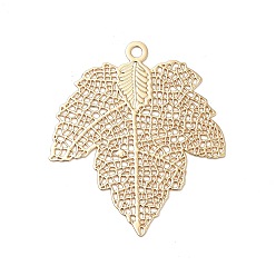 Light Gold Rack Plating Brass Filigree Pendants, Long-Lasting Plated, Maple Leaf Charms, Light Gold, 35x31x0.3mm, Hole: 1.8mm