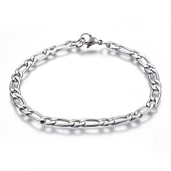 Stainless Steel Color 304 Stainless Steel Figaro Chain Bracelets, with Lobster Claw Clasps, Stainless Steel Color, 8-1/4 inch(21cm), 5mm