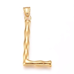 Letter L 304 Stainless Steel Pendants, Bamboo Shaped Letter, Golden, Letter.L, 47x24.5x5.5mm, Hole: 5x8mm