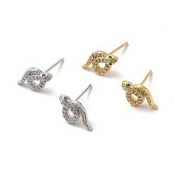 Mixed Color Rack Plating Brass Micro Pave Clear Cubic Zirconia Snake Stud Earrings, Long-Lasting Plated, Lead Free & Cadmium Free, Mixed Color, 12x6.5x2.5mm, Pin: 0.7mm
