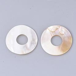 Seashell Color Freshwater Shell Beads, Large Hole Beads, Donut, Seashell Color, 40~41x2.5~4mm, Hole: 15mm