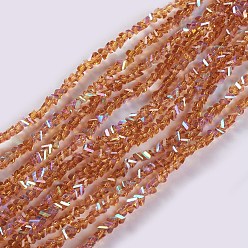 Chocolat Perles en verre electroplate, de couleur plaquée ab , triangle, chocolat, 2.2~3x3~4.7x2~3mm, Trou: 0.7mm, Environ 171~181 pcs/chapelet, 12.4 pouces ~ 14.84 pouces (31.5~37.7 cm)