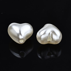 Ivoire Perles de nacre en plastique ABS, cœur, blanc crème, 14x17x13mm, Trou: 3mm, environ335 pcs / 500 g