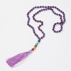 Amethyst Amethyst Beaded and Gemstone Beaded Necklaces, with Tassel Pendants, 32.87 inch(835mm)