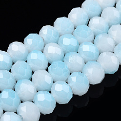Bleu Ciel Brins de perles de verre imitation jade bicolores, facette, rondelle, bleu ciel, 8x7mm, Trou: 1.5mm, Environ 65~66 pcs/chapelet, 16.06 pouces ~ 16.34 pouces (40.8~41.5 cm)