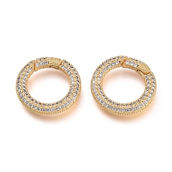 Clear Brass Micro Pave Cubic Zirconia Spring Gate Rings, O Rings, Golden, Clear, 19.5x3mm, Inner Diameter: 12.5mm