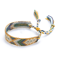 Peru Polyester-cotton Braided Rhombus Pattern Cord Bracelet, Ethnic Tribal Adjustable Brazilian Bracelet for Women, Peru, 5-7/8~11 inch(15~28cm)