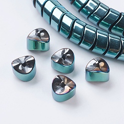 Green Plated Vacuum Plating Electroplate Non-magnetic Synthetic Hematite Beads Strands, Grade A, Triangle, Green Plated, 8x8x5mm, Hole: 1mm, about 98pcs/strand, 15.9 inch(40.5cm)