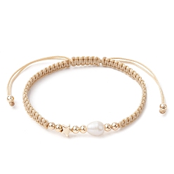 Star Brass & Natural Pearl Braided Bead Bracelets, Adjustable Bracelet, Star, Inner Diameter: 1-3/4~3-1/2 inch(4.6~8.8cm)
