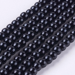 Черный Круглые бусины из экологически чистого окрашенного стекла с жемчугом, класс А, хлопковый шнур , чёрные, 3~3.5 мм, отверстие : 0.7~1.1 мм, около 135 шт / нитка, 15 дюйм