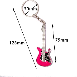 Rose Chaud Porte-clés pendentif guitare en alliage de zinc émaillé, pour porte-clés, sac à main, cadeau d'ornement de sac à dos, rose chaud, 12.8 cm