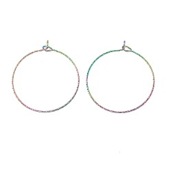 Rainbow Color Rainbow Color Ion Plating(IP) 316 Surgical Stainless Steel Hoop Earrings Findings, Wine Glass Charms Rings, 34x30mm, Pin: 0.6mm