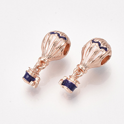 Blue Alloy European Dangle Charms, with Enamel, Large Hole Pendants, Hot Air Balloon, Rose Gold, Blue, 22.5mm, Hole: 4mm