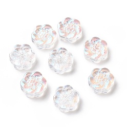 Clear AB Transparent Spray Painted Glass Beads, Plum Blossom Flower, Clear AB, 10x11x4mm, Hole: 1mm