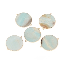 Flower Amazonite Natural Flower Amazonite Links connectors, with Golden Tone Brass Findings, Flat Round, 45~48x39~41.5x1.5~2.2mm, Hole: 1.5mm