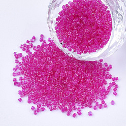 Темно-Розовый Стеклянные цилиндрические бусины, бисер, внутри цветов, круглое отверстие, темно-розовыми, 1.5~2x1~2 мм, отверстие : 0.8 мм, около 8000 шт / упаковка, о 85~95 г / мешок