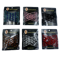 Mixed Color Iron Hair Bun Makers, Stretch Double Hair Combs, with Glass seed beads, Mixed Color, 90x80mm